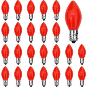 25 Pack C7 Red Replacement Bulbs, 5W Ceramic Red Bulbs for C7 Christmas Outdoor String Lights, E12 Candelabra Base Night Light Bulbs