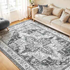 WITSHOCK Living Room Area Rugs 8x10: Washable Rug Boho Soft Non-Slip Low Pile Stain Resistant Foldable Carpet for Bedroom Playroom Dining Room Office Kitchen Farmhouse Home Decor Rug-Gray (Grey)