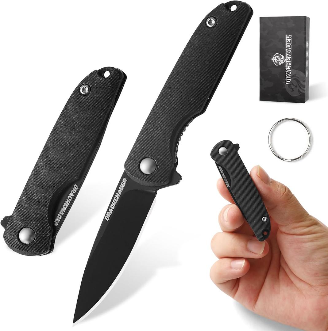 Small Pocket Knife, 4.96" EDC Mini Folding Knives 2" Drop Point Blade 5Cr13MoV Stainless Steel, Compact Tool, Gifts for Men Dad for Everyday Carry, Full Black