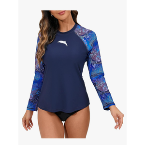 Halcurt Womens Long Sleeve Rash Guard Swim Top with Built in Bra UPF50+ Sun Protection Swim Shirts Quick Dry Swimsuit, Size Medium
