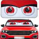 Vepagoo Windshield Sun Shade - Funny Red Big Eyes Design, Anti-UV, Heat Protection for Car Interior Dashboard & Window Decoration (65X32 inch)
