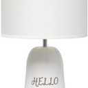 Simple Designs LT2132-WHT 17.88" Cozy Autumn Hello Fall Pumpkin-Shaped Table Lamp with White Drum Shade, White