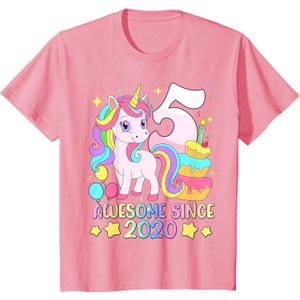 Kids Unicorn 5th Birthday 5 Year Old Unicorn Party Girls Outfit T-Shirt (Pink), 2 T