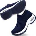 STQ Walking Shoes Women Slip on Sneakers Non Slip Work Arch Support Tennis Plantar Fasciitis Orthopedic Breathable Mesh Comfortable Ladies Nursing (8, Navy)