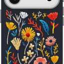OtterBox iPhone 17 Pro Symmetry Series Cactus Leather Embroidery Case - Enchanted Garden - Blue - Textured, Embroidered Floral Artistic iPhone Case