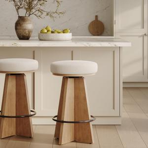 Nathan James Preston Modern Swivel Solid Wood Counter Stool with Boucle Upholstered Seat