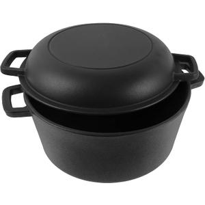 BBQ Future Heavy Duty Cast Iron 2-In-1 Multi Cooker: 3-Quart Deep Pan, 10-Inch Frying Pan Converts to Lid for Dutch Oven Safe Cookware for Grill, Open Fire Camping, Stovetop, Indoor & Outdoor