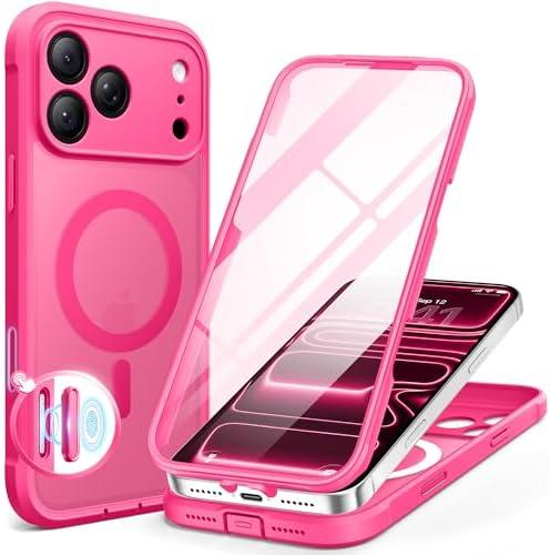 BERFY for iPhone 17 Pro Max Case, Compatible with MagSafe, Built-in Glass Screen Protector, Camera Protection, Shockproof Full Body Phone case 6.9", Translucent Deep Pink