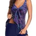 Yonique Women 2 Piece Flowy Tankini Swimsuits with Boyshorts V Neck Swim Tank Tops Bathing Suits Modest Swimwear Star Whole Sky XL