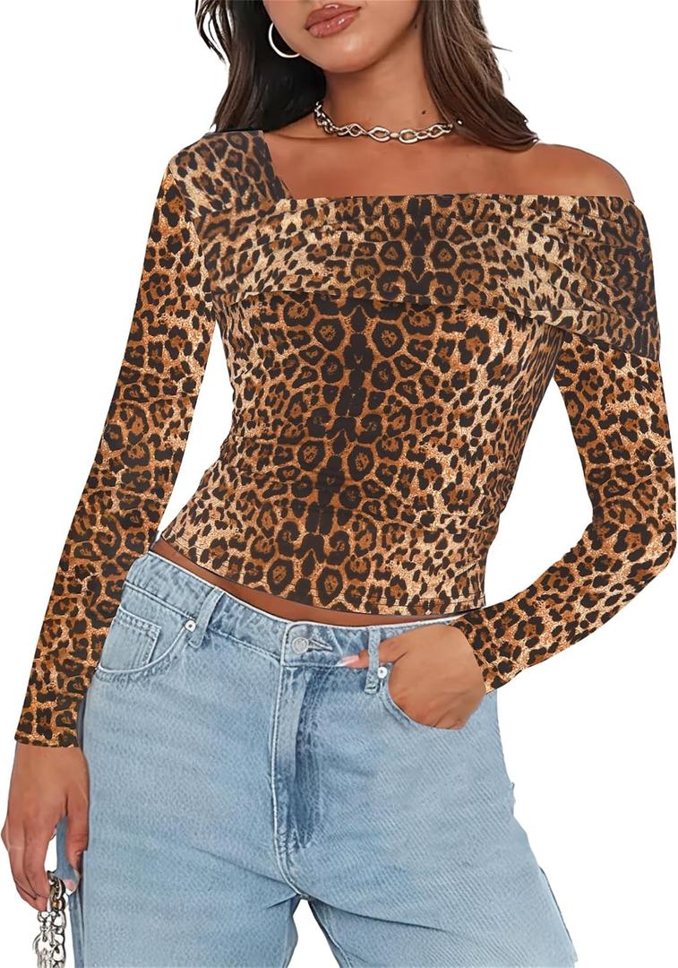 Hafailia Women's Off The Shoulder Crop Top Asymmetrical Tshirt
