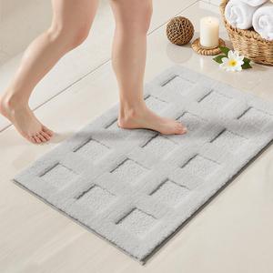 GRANNY SAYS Bathroom Rugs Non Slip Washable, Extra Soft & Water Absorbent Bath Mats for Bathroom, Plush Shaggy Bath Carpet, Grey Waffle Bath Mat Quick Dry for Tub & Shower, 16" x 24"