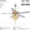 52" Silver Crystal Chandelier Ceiling Fans with Lights and Remote Control | Classical Design,6 Reversible Speeds,30W Quiet DC Motor,5 Wooden Blades,2*E12 LED Bulbs Included,for Living Room Bedroom