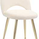 Vanity Chair with Adjustable Backrest, Boucle Upholstery Armless Makeup Stool, Cream White Sherpa Vanity Stool with Gold Metal Legs for Bedroom Living Room Kitchen Dinning Room (Gold and White)