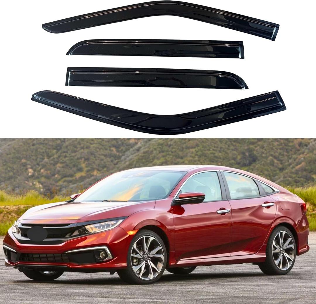 IG Window Visor for Honda Civic Sedan 2016-2021, Rain Guard Tape-On Extra Durable Sun Wind Side Vent Window Deflector Mugen Style, 2016 2017 2018 2019 2020 2021 (Sedan Only)