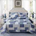 Green Essen Plaid Quilt King Size Blue White Lightweight Patchwork Bedspread Soft Breathable Check Quilts Gingham Bedding Checker Pattern Coverlet Bed Cover Set Geometric Home Decor