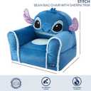 Disney Stitch Figural Bean Bag Sofa Chair with Armrests, Soft & Comfortable Kids Lounge Chair for Bedroom & Playroom, Ages 3+, 17.5 inches H x 19 inches D x 19 inches W