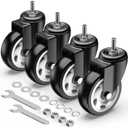 HOLKIE Caster Wheels 4 inch with No Brake Stem Casters, 3/8" -16 x 1 (Stem Diameter 3/8", Stem Length 1") Threaded Swivel Casters Set of 4 Heavy Duty Castors Black