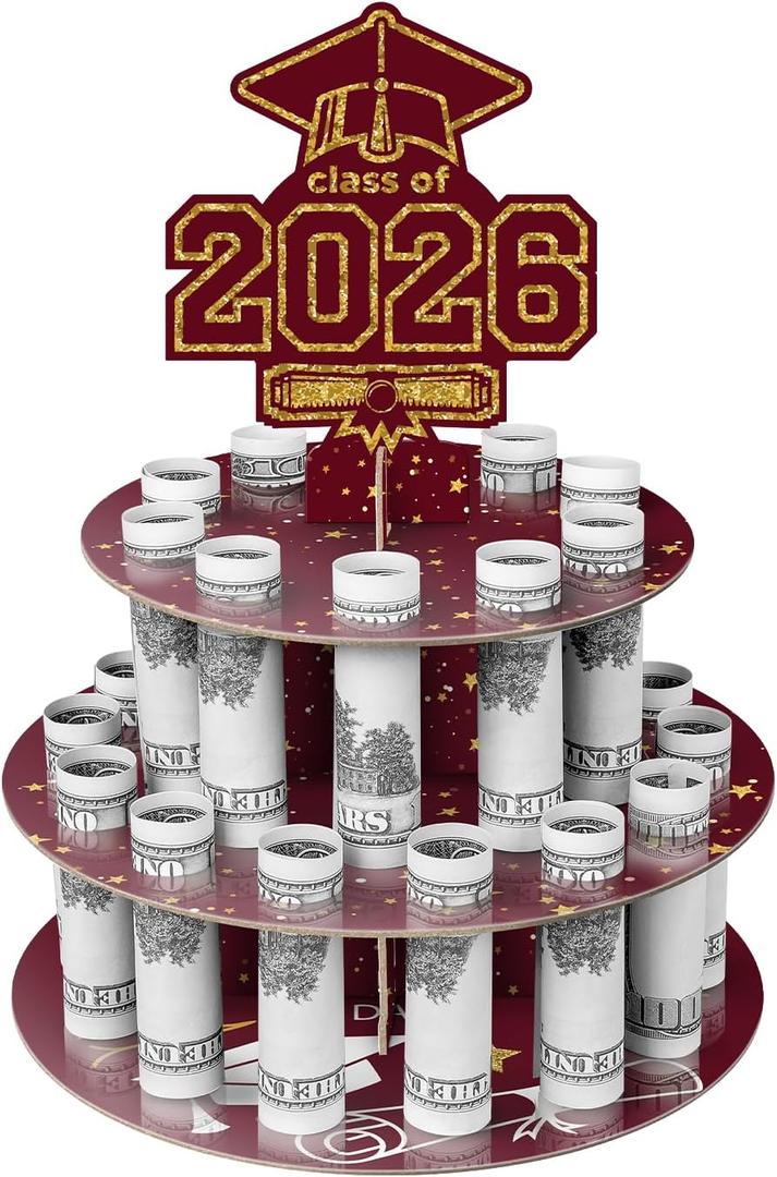 2 x Ranfashiong Graduation Money Holder for Cash Gift Cake with 24 Bill Slots, Congrats Class of 2026 Grad Party Supplies (Red)