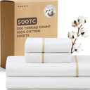 Bedsure 100% Cotton Sheets King Size Set - 500 Thread Count Cotton Sateen Bedsheets, Luxury Hotel Quality, Soft & Breathable Bedsheets, 16" Deep Pocket, 4-Piece, Include King Flat Sheet White