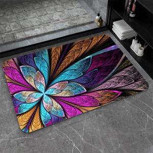 Diatomaceous Earth Bath Mat,Colorful Fractal Glass Flowers Non-Slip Volume Super Absorbent Fast Drying for Bathroom Kitchen Door mat,Eco-Friendly Easy to Clean 1624Inch (40 * 60cm)