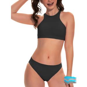 Beautikini Period Swimwear Two Piece Sporty Swimsuit Bikini Menstrual Leakproof Bathing Suit for Teen Girls (Medium, Black)