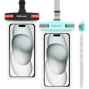 wellhouse Waterproof Phone Pouch, Waterproof Phone Case for iPhone 17 16 15 14 13 Pro Max XS Samsung, IPX8 3D Cellphone Dry Bag Beach Essentials (2 Pack - Black & Green7.0 7 inch)