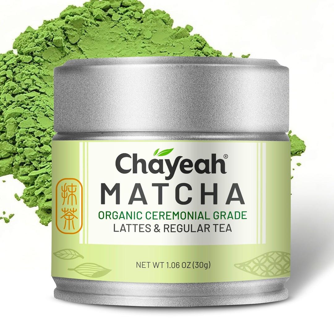 CHAYEAH, Jade Select Matcha  Organic Ceremonial Grade Matcha Green Tea Powder for Lattes & Everyday Matcha, First Harvest (1.06 oz Tin) (EXP 08/01/27)