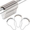 Amazer Shower Curtain Hooks, Decorative Rust Proof Stainless Steel Shower Curtain Hooks for Bathroom Shower Rods Set of 12, Polished Nickel