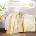 DJY Striped Quilt Set Queen Size, Yellow Grey Boho Striped Patchwork Leaves Printed Bedspread Coverlet Set 3 Pieces Soft Lightweight Microfiber Quilted Bedding Set for All Season (96"x90")