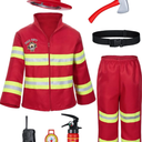 Kids Fireman Firefighter Costume Toys with Complete Accessories for Boys Girls Birthday Halloween Party Dress Up 10-11years