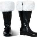 Liitrsh Christmas Santa Claus Boots Men's Wide Calf Santa Combat Boots with White Plush Cuffs Foot Bells Buckle Strap for Halloween Christmas Costume (12-13, Black)