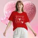 Valentines Shirt for Women Romantic Love Heart Bow T-Shirts Valentine Day Lover Tee Tops (S)