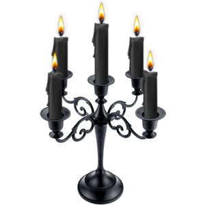 5-Arm Black Metal Candelabra Halloween Taper Holder Decor