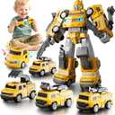 5 in 1 Magnetic Transform Cars Robot Toys Gift for Boy Ages 4-6, Easy DIY Assembly, STEM Magnetic Transform Engineering Trucks Toy, Birthday for Kids 3 4 5 6 7 Year Old(Yellow)