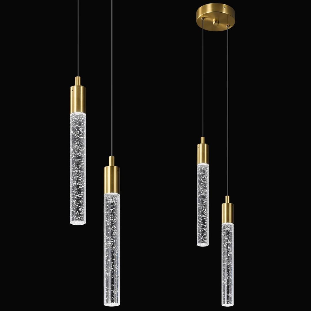 Modern Light Fixture Kitchen Island Pendant Light Dimmable LED Gold Pendant Lights Mini Crystal Pendant Lighting for Bedroom Dining Room Living Room2-Light