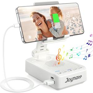 Gifts for Men Women, Joymate Bluetooth Speaker Phone Stand with Charging Function 360 Rotable Adjustable Cell Phone Holder HD Surround Sound for Desk Fits All Phones,Tablet (White)