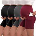 Siimcuzy 3 Pack Women's Maternity Shorts with Pockets Over The Belly Yoga Biker Pregnancy Workout Running Active Shorts, L