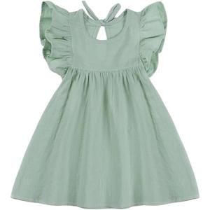 Toddler Baby Girl Playwear Dresses: Cotton Linen Summer Dress, Ruffle Sleeveless Dresses (2T, Green)
