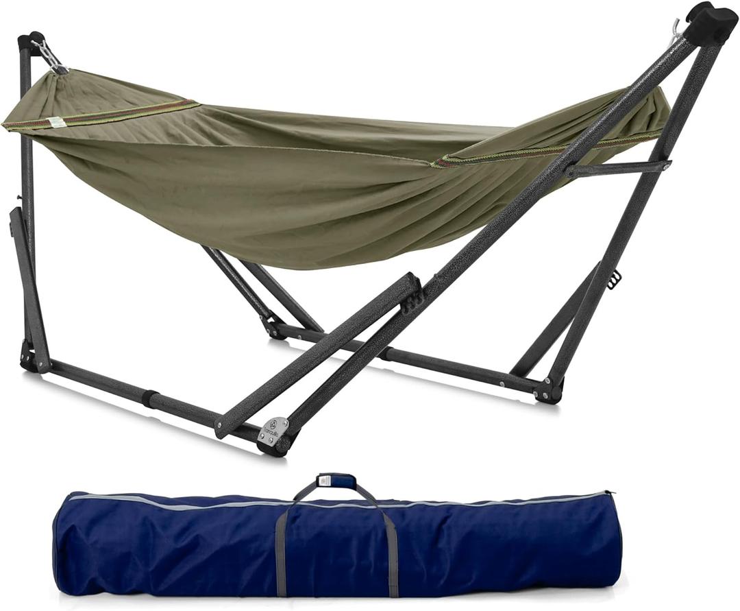 Tranquillo Uniki Collapsible Hammock Stand, Folding Camping Hammock and Stand, 550 lbs Capacity, Heavy Duty Folding Hammock for Indoor Outdoor, Quickly Assembly, Sage (Small)