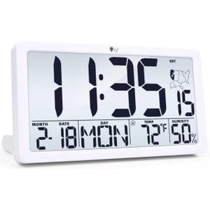 Digital Wall Clock with Backlight Temperature and Humidity Display, Large LCD Screen, Month Date Day