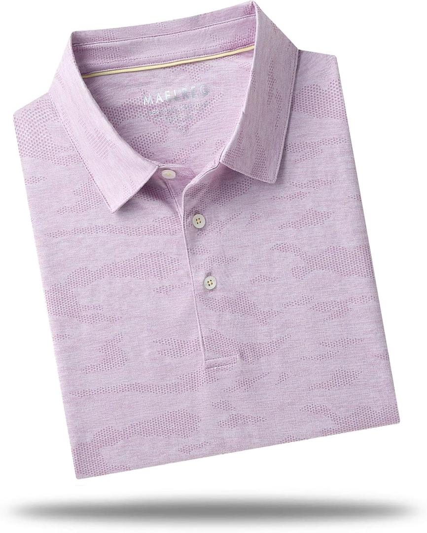 M MAELREG Golf Shirts for Men Short Sleeve Heather Jacquard Textured Stretch Moisture Wicking Performance Men's Polo Shirts (XL)