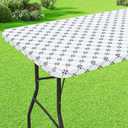 misaya Rectangle Vinyl Table Cloth, Elastic Fitted Tablecloth with Flannel Backing, Waterproof Plastic Table Cover Fits Folding Tables for Picnic, Camping, Indoor and Outdoor (White, 36" x 60")