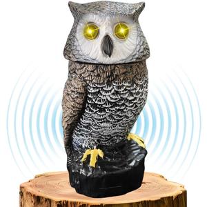 Solar Powered Garden Owl with Motion Detection, Rotating Head, Realistic Hoots and Silent Mode, Outdoor Statue and Sculpture, Owl Decoration for Home, Garden, Patio and Lawn