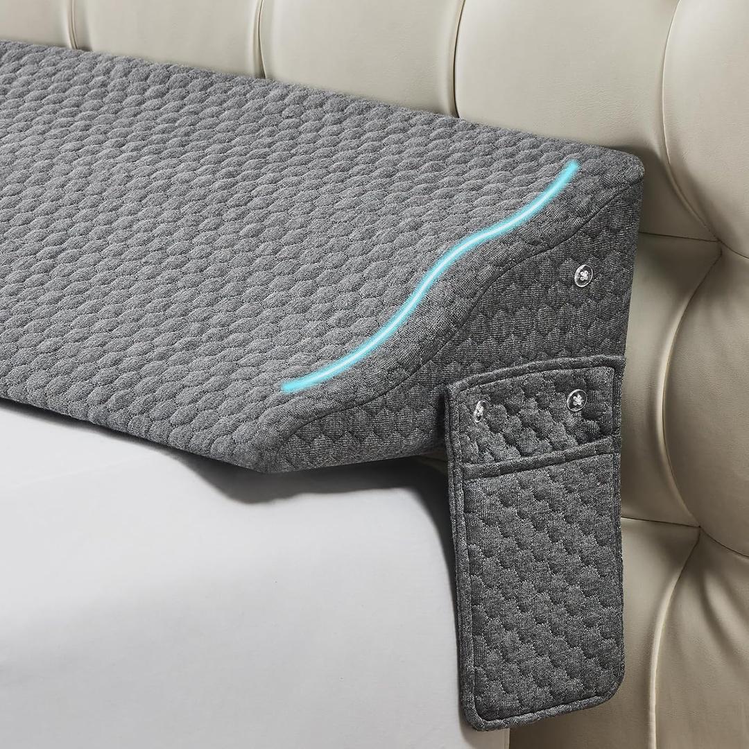 Yojoker Twin Size Bed Wedge Pillow for Headboard Gap, Wedge Pillow Headboard with Side Pockets and Wave Contour, High-Density Foam Bed Gap Filler (0-6"), 39x10x6 Inch, Gray