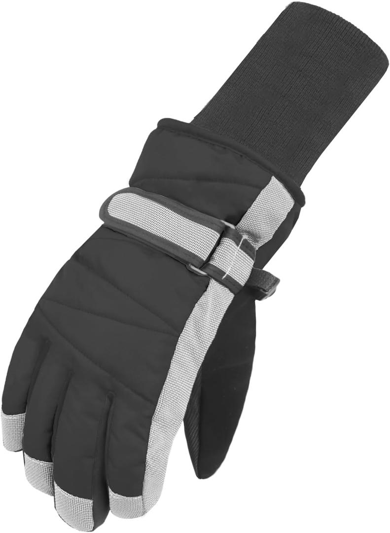 MAGARROW Kids Winter Warm Gloves Windproof Water-Resistant Snow Boys Girls Sport Gloves (Large (Fit Kids 10-12 Years), Black- Long Cuff)