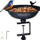 12-Inch Metal Bird Bath and Feeder for Outdoors, Deck Mounted Bird Bath with Detachable Basin, Garden Bird Bath for Balcony, Porch, and Railing, Outdoor Bird Decor, Bronze Color, Easy to Clean