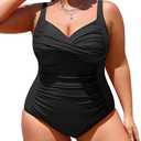Yonique Women Plus Size One Piece Swimsuits Tummy Control Bathing Suits Twist Front Ruched Swimwear, S