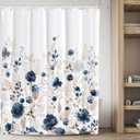 Tititex Aesthetic Navy Blue Floral Shower Curtain Sets, Watercolor Gold Flowers Leaves Bathroom Decorative 60x71 Inch Polyester Waterproof Fabric Bath Curtain with Hooks