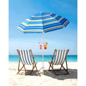 paramondo Portable Beach Umbrella with Cup Holder - 6.5FT Blue and White Striped Sun Umbrella, Adjustable Aluminum Alloy Pole, Windproof & UV Protection for Sand, Patio, and Backyard, Summer Carnival