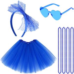 80s Women Tutu Costume Accessories Blue Tutu Women Striped Sock Sunglasses Lace Headband Skirt Necklace Halloween Mardi Gras, One Size